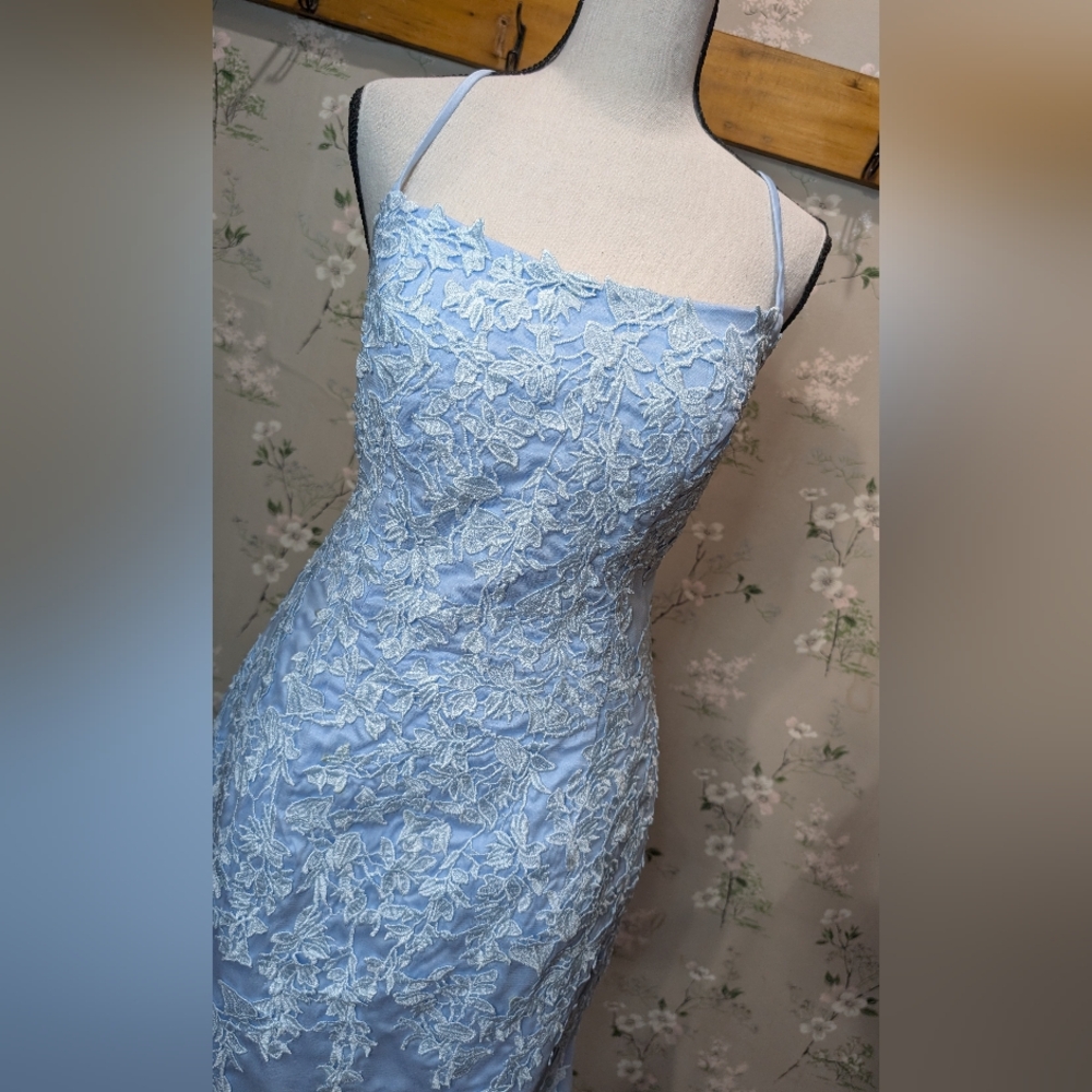 Blue Floral Prom Dress - Picture 5 of 12